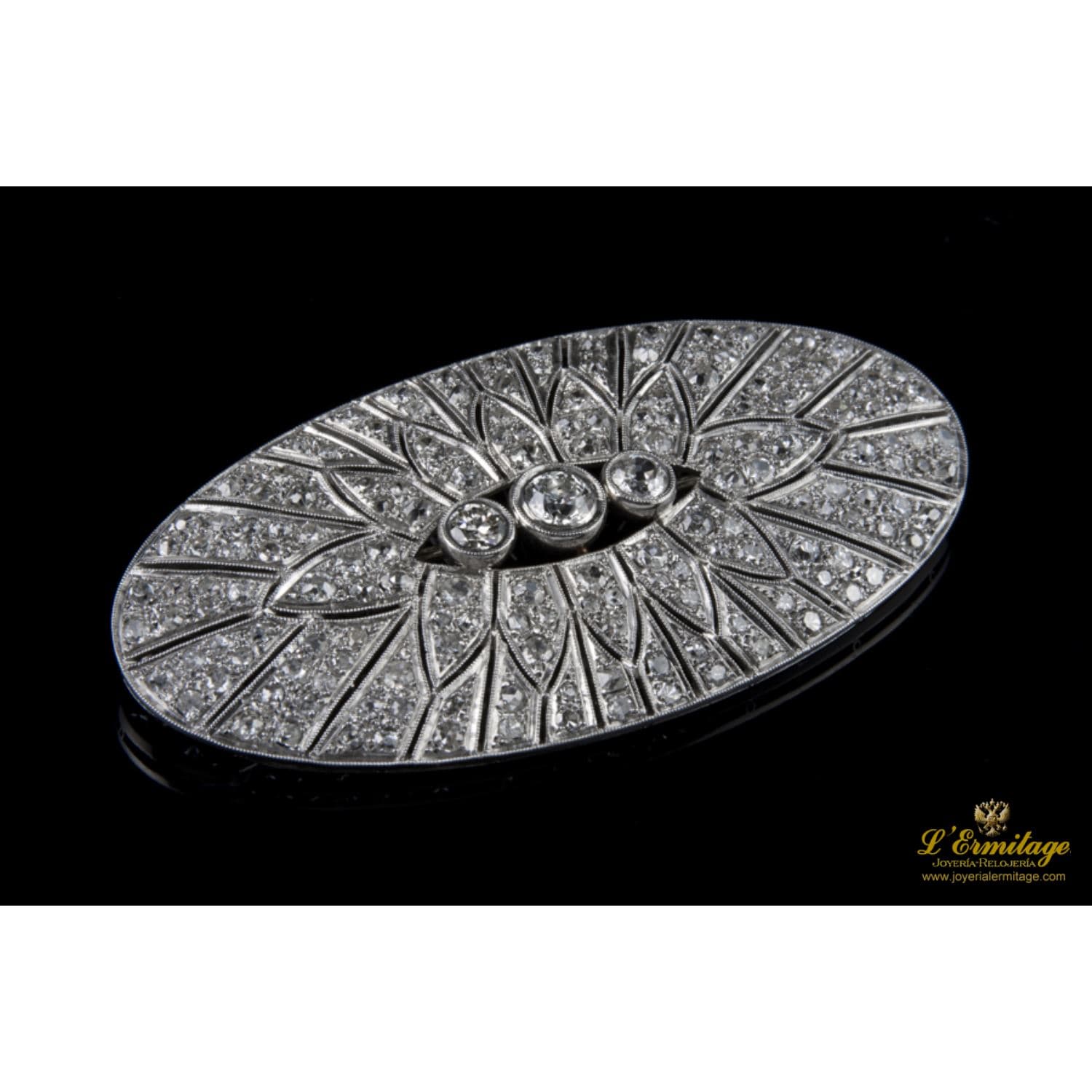 Broche-alfiler art déco oro blanco y diamantes